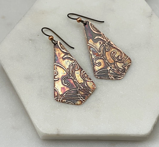 Acid etched copper earring