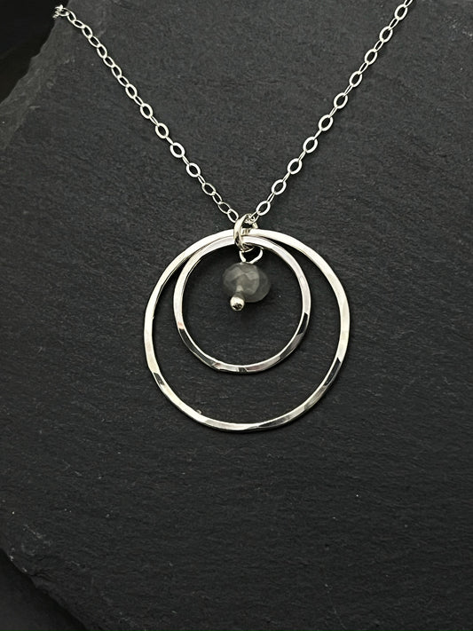 Forged sterling silver necklace with grey moonstone