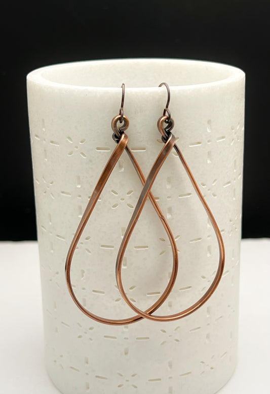 X-Large copper teardrop hoop earrings