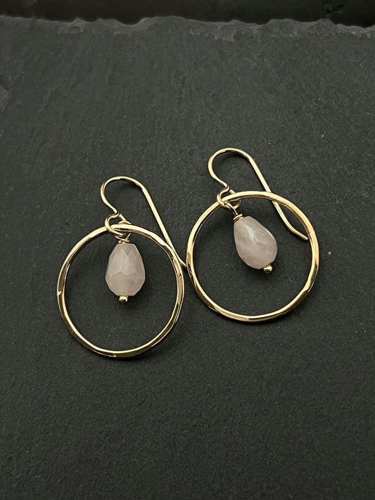 14 Karate gold and rose quartz earrings