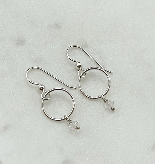 Sterling silver and Herkimer Diamond hoop earrings