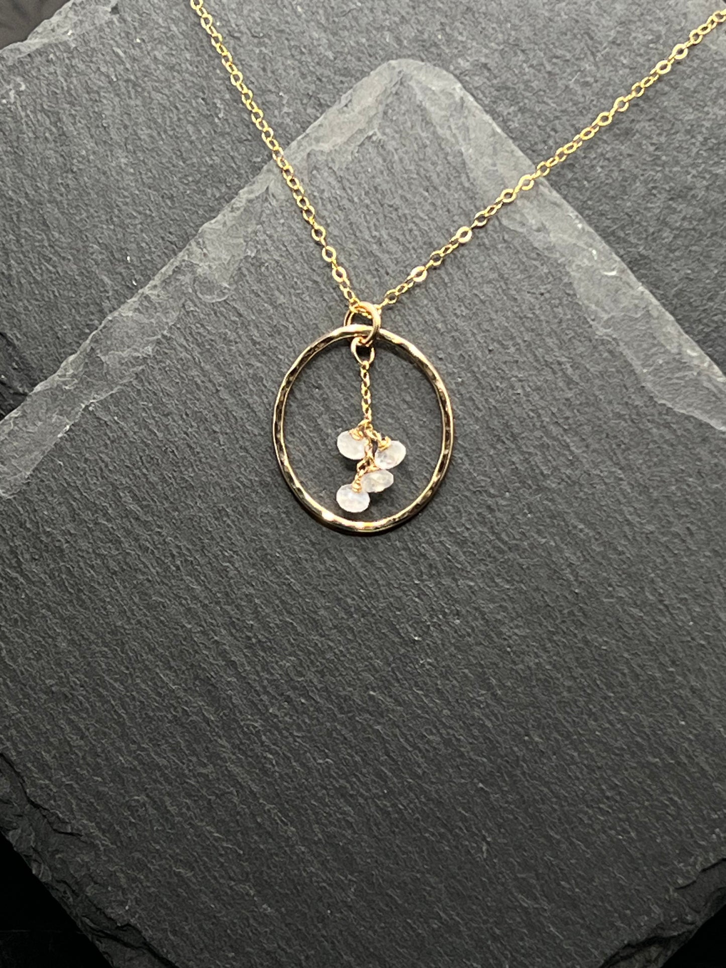 14K Gold and rainbow moonstones necklace