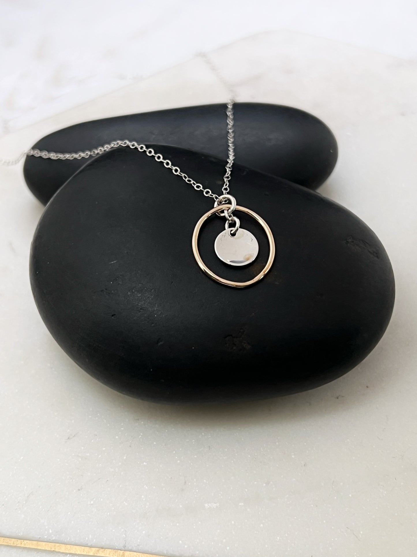 14K gold and sterling silver double hoop necklace