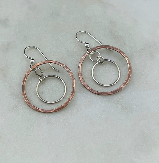 Sterling silver and copper hoop earrings