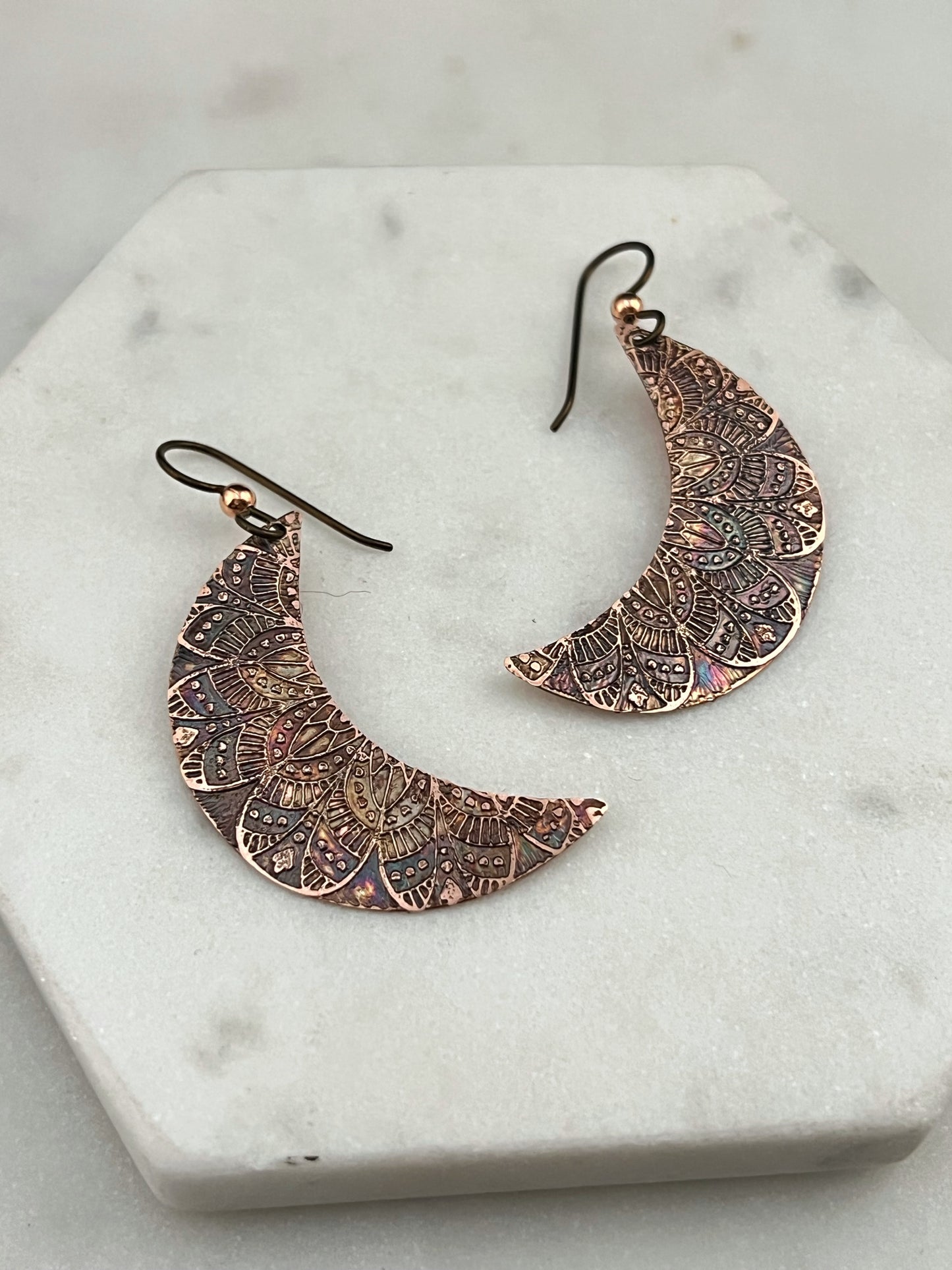 Crescent moon copper earrings