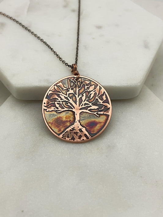 Copper rooted tree necklace