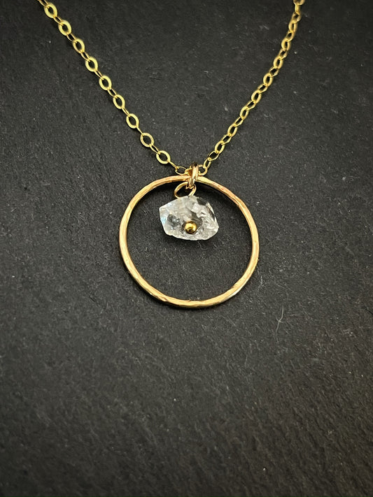 14K Gold and Herkimer Diamond necklace