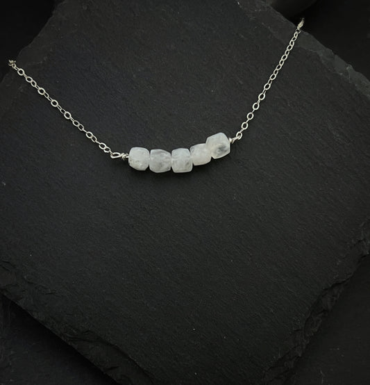 Rainbow moonstone and sterling silver simple necklace
