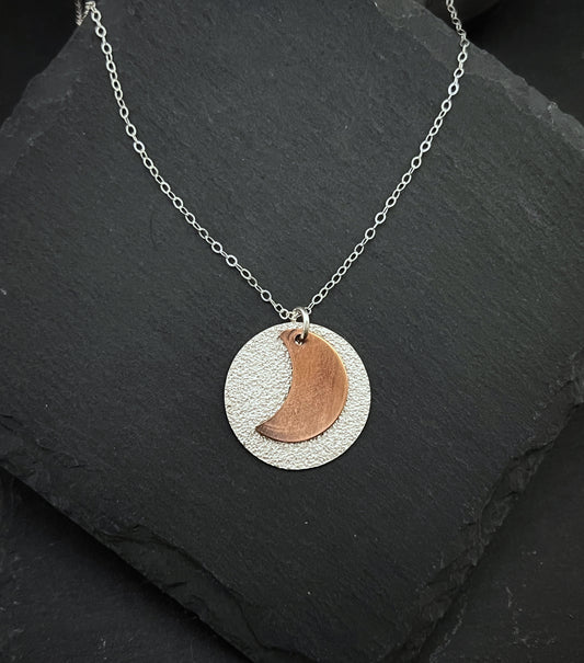 Sterling and copper moon necklace