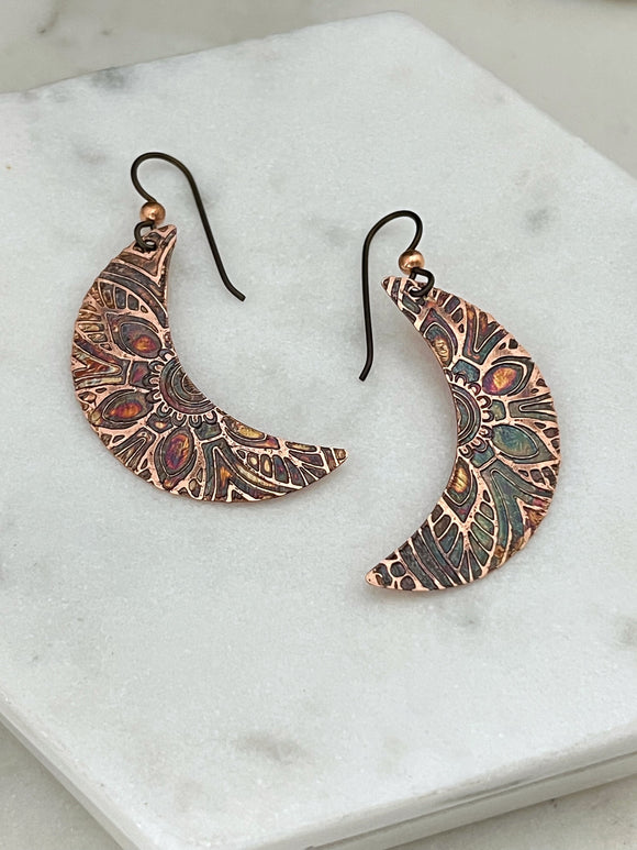 Crescent moon copper earrings