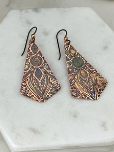 Acid  etched copper earrings
