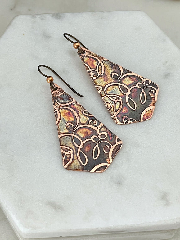 Acid  etched copper earrings