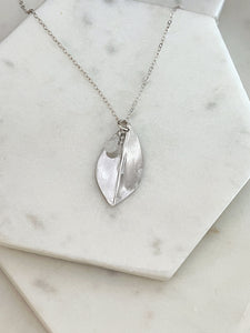 Forged sterling silver leaf necklace with moonstone gemstone