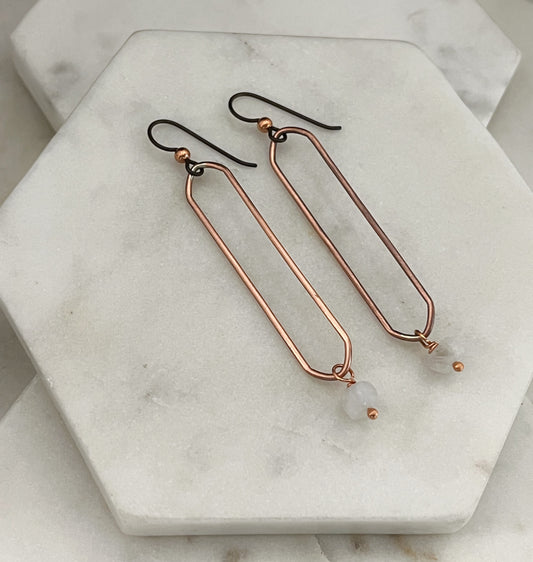 Copper oval hoops with moonstone gemstones
