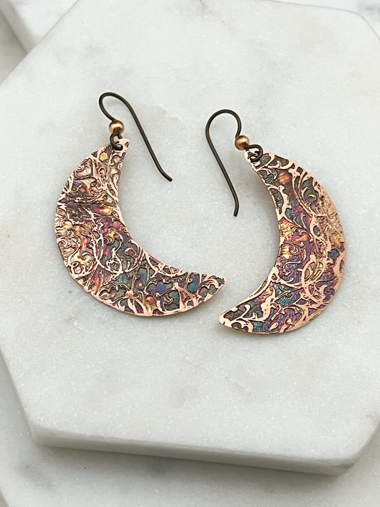 Crescent moon copper earrings