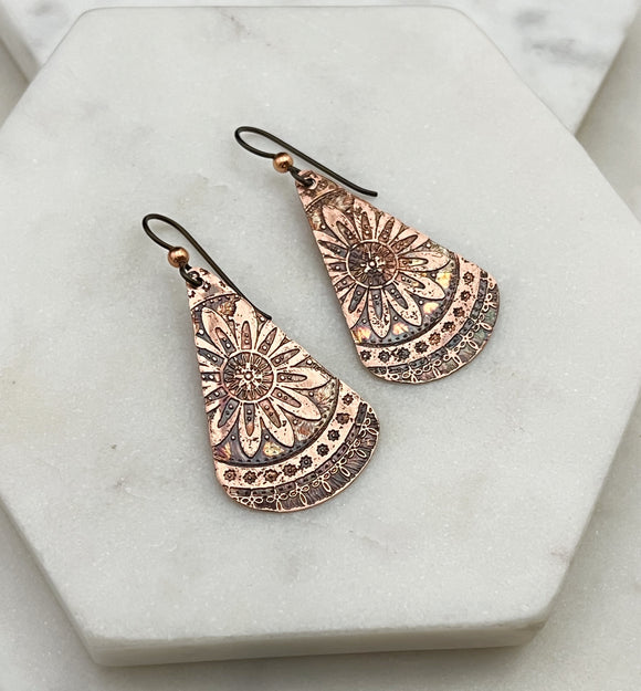 Acid  etched copper earring