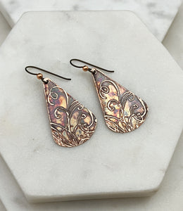 Acid  etched copper earring