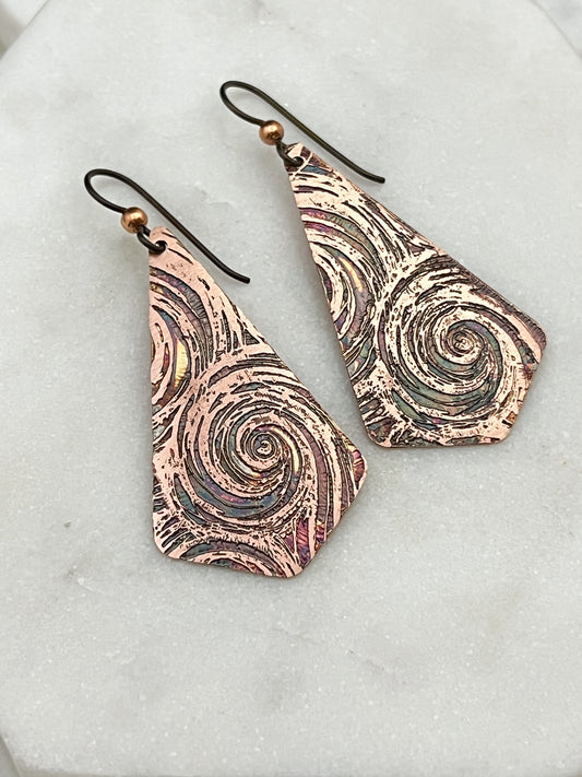 Acid etched copper earring
