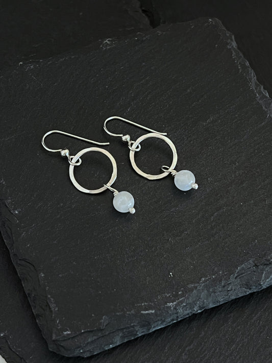 Sterling silver hoops with moonstone
