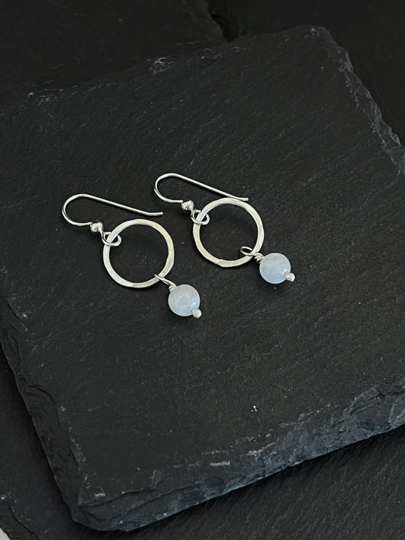 Sterling silver hoops with moonstone