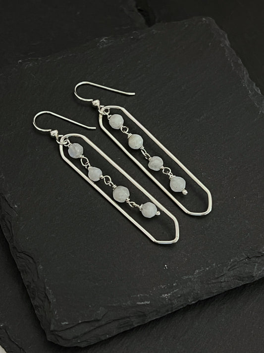 Sterling silver oval hoops with moonstone chain