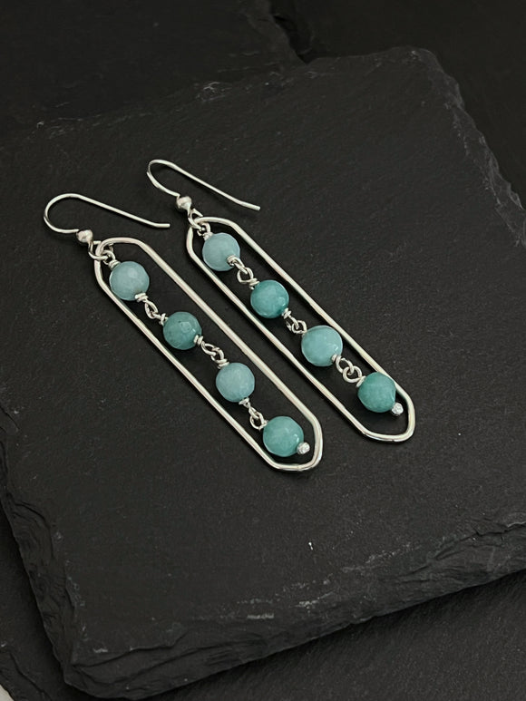 Sterling silver oval hoops with amazonite chain
