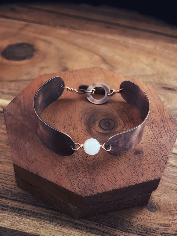 Copper and Moonstone cuff bracelet
