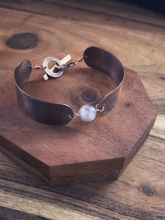 Copper and amethyst cuff bracelet