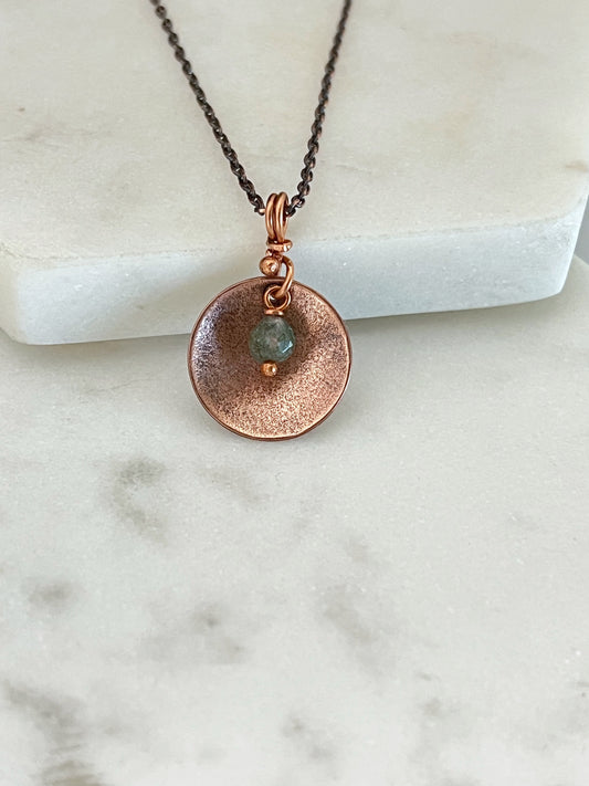 Copper necklace with moss agate gemstone