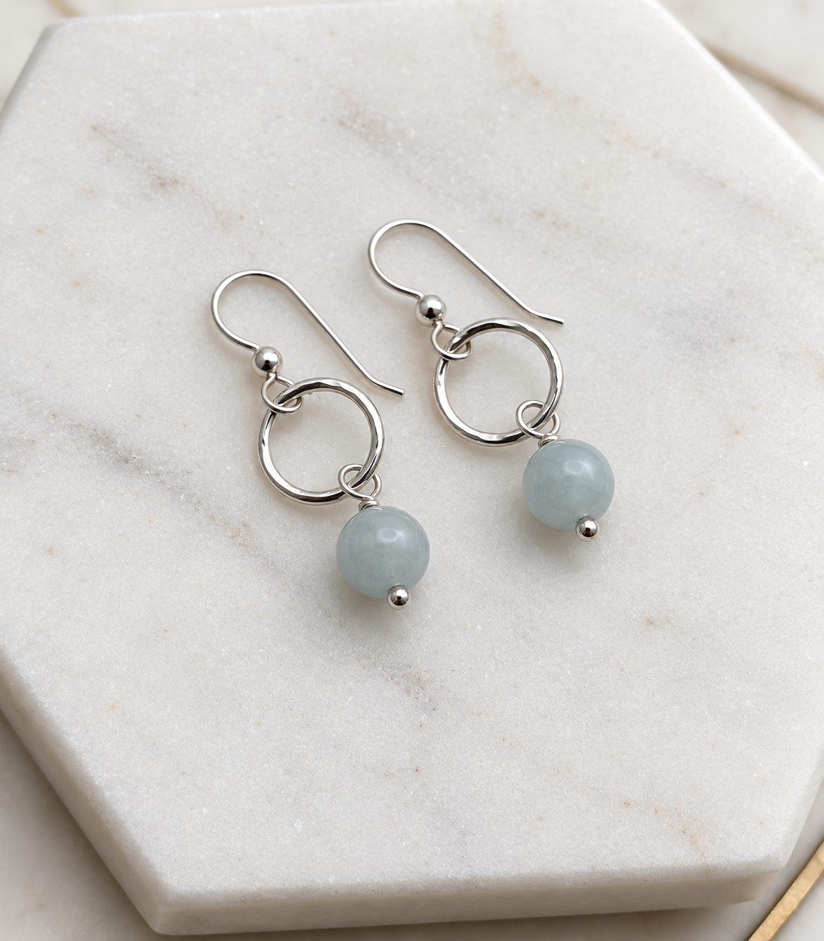Aquamarine & Sterling Silver Hoop Earrings