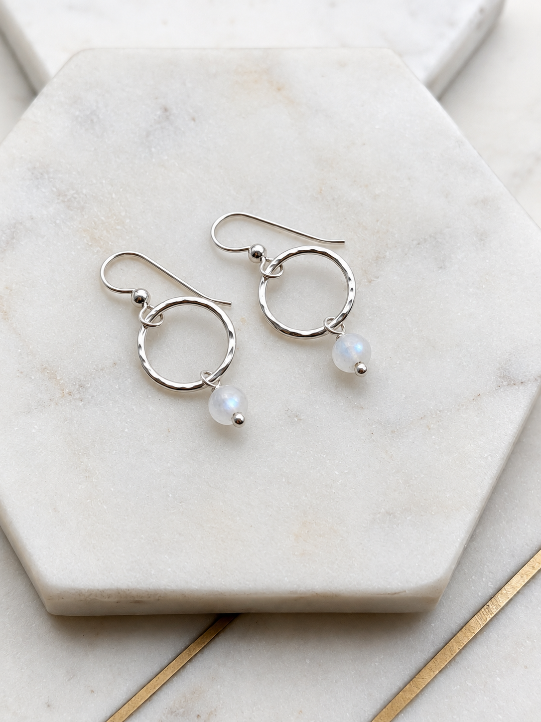 Rainbow Moonstone & Sterling Silver Hoop Earrings