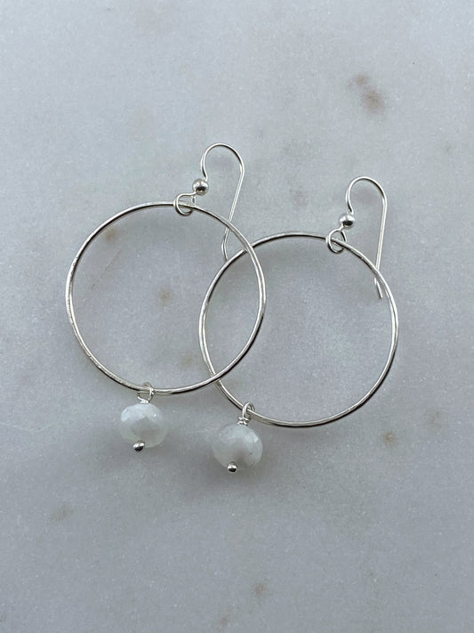 Sterling silver hoop earrings with moonstone