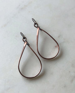 Copper large teardrop wire earring