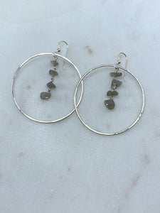 Sterling hoop earrings with labradorite