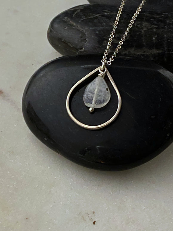 Sterling silver forged teardrop necklace with moonstone.