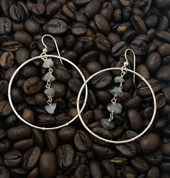 Sterling silver forged earrings with labradorite