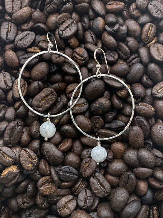 Sterling silver forged hoop earrings with moonstone