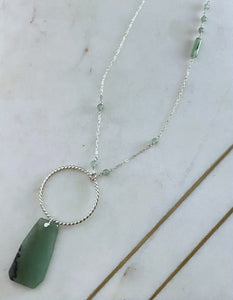 Sterling silver twisted and forged hoop with aventurine gemstones necklace