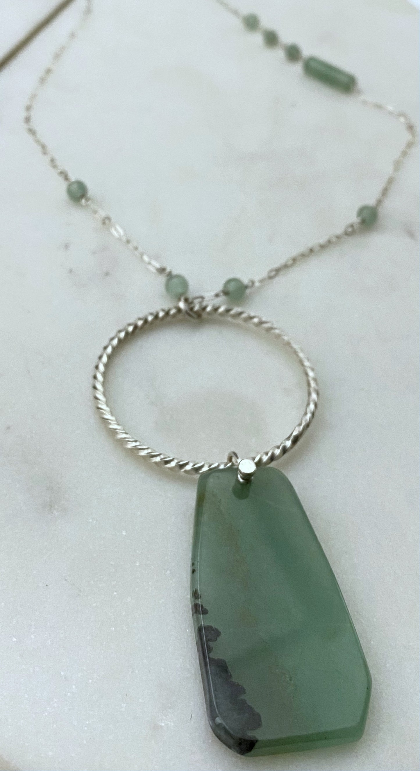 Sterling silver twisted and forged hoop with aventurine gemstones necklace