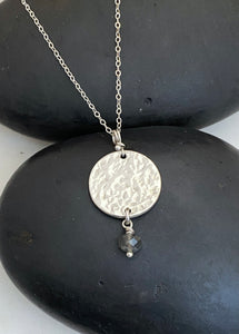 Sterling silver hammered necklace with grey moonstone