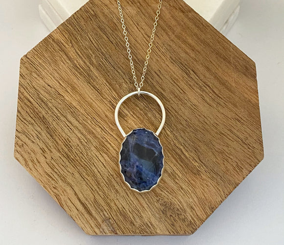 Sodalite gemstone necklace set in sterling silver