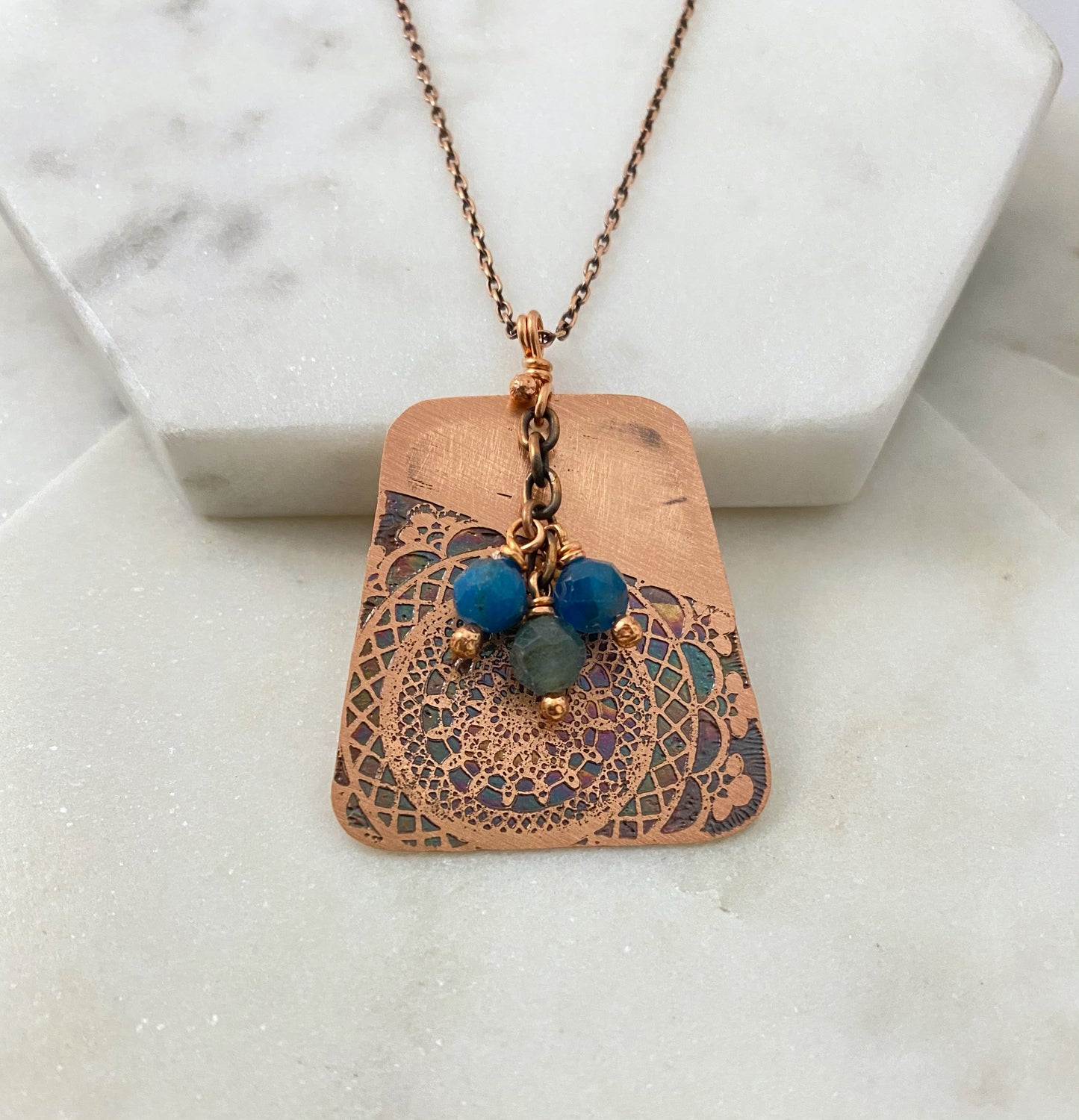 Apatite gemstone and copper necklace