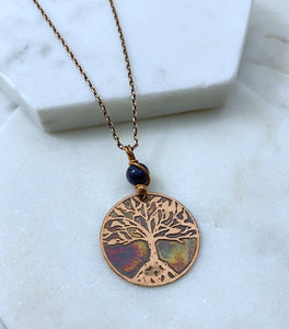 Tree necklace, copper with sodalite gemstone
