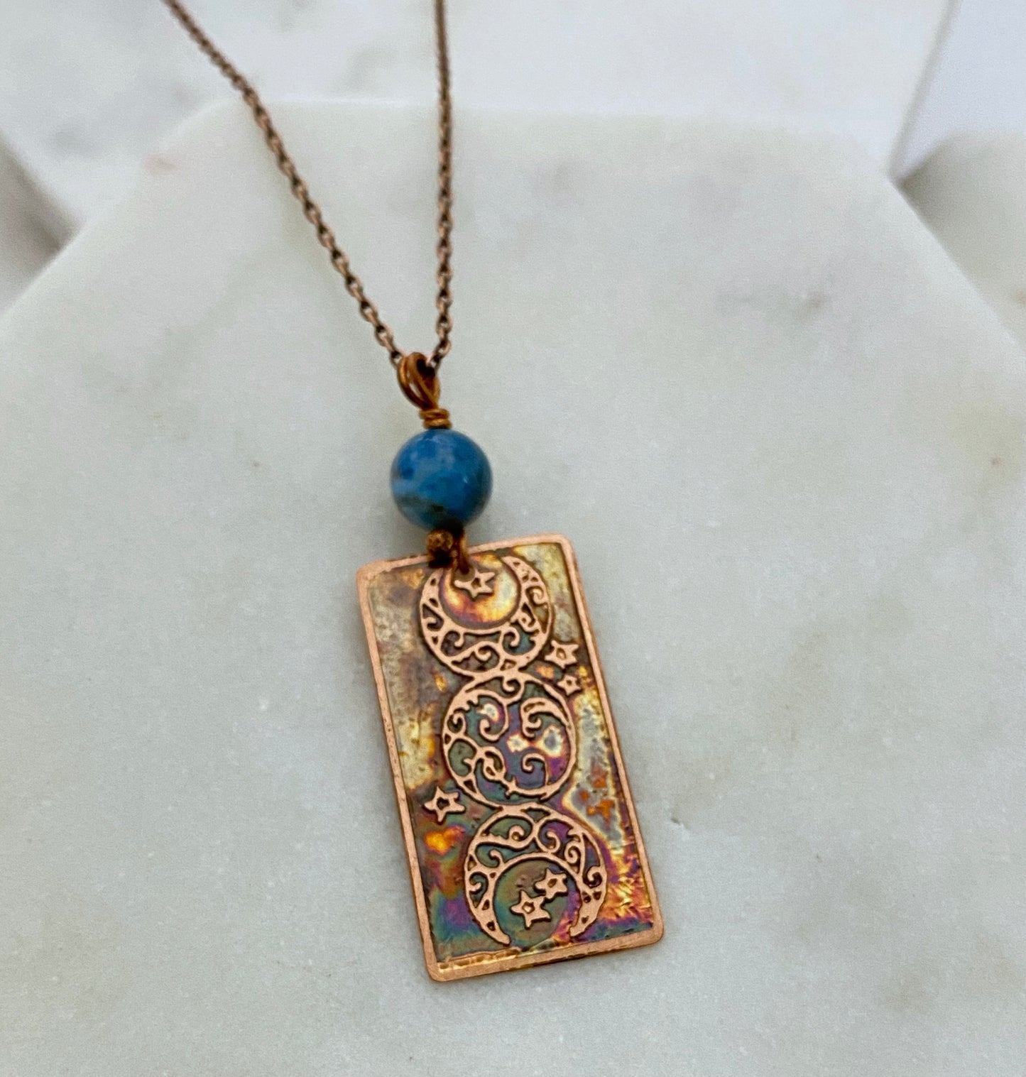 Apatite and copper moon necklace