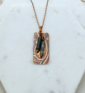 Moss agate and copper necklace