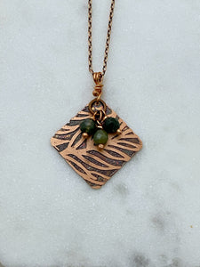 Moss agate and copper necklace