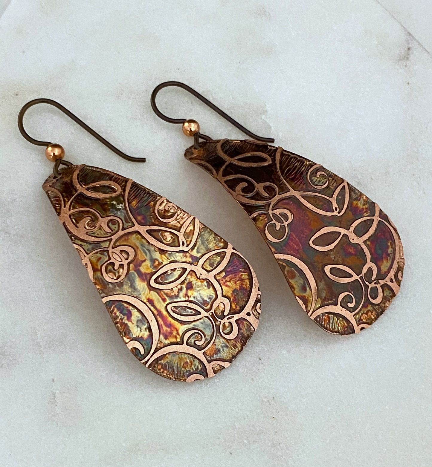 Large teardrop copper earrings