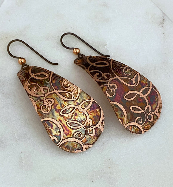 Large teardrop copper earrings