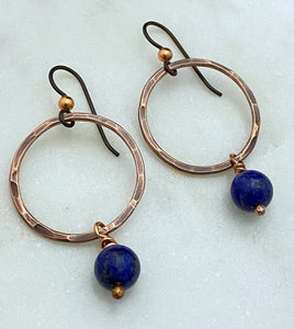 Copper earrings with lapis gemstone