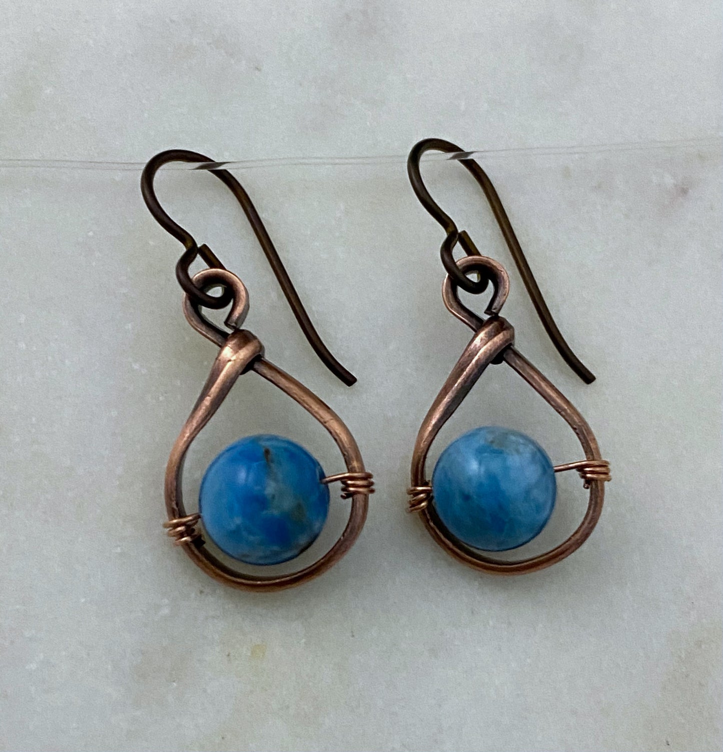 Copper and apatite teardrop earrings
